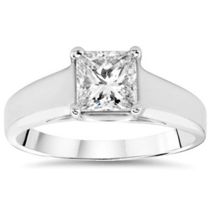 1 ct White Gold Princess Cut Enhanced Diamond Solitaire 14k Engagement Ring (G-H, SI)