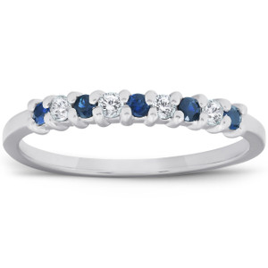 1/4CT Blue Sapphire & Diamond Wedding Ring 10K White Gold (G-H, I1)