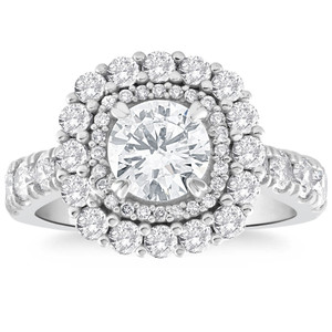 2 1/2Ct Cushion Halo Diamond Engagement Ring in 14k White or Yellow Gold (G-H, SI)