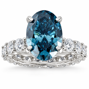 6Ct Blue & White Diamond Engagement Eternity Ring 14k White Gold Lab Grown (Blue, VS)