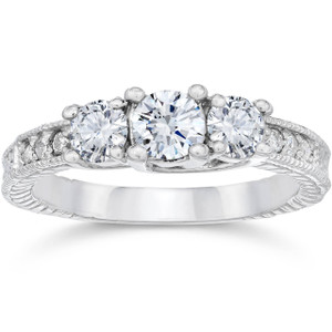 1 Carat Vintage 3-Stone Diamond Engagement Anniversary Ring 10k White Gold (I-J, I2-I3)