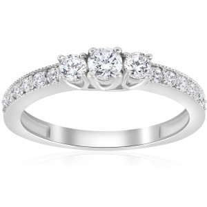 1/2ct 3 Stone Diamond Ring 14K White Gold (G-H, I1)