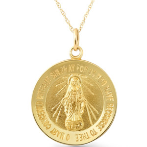 14k  Yellow Gold St. Mary Medal Pendant  .5" Tall 2 Grams