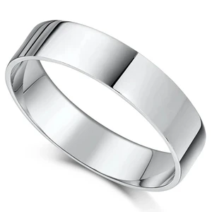 5mm Flat High Polished Wedding Plain Comfort Fit Band 14K White Gold Unisex