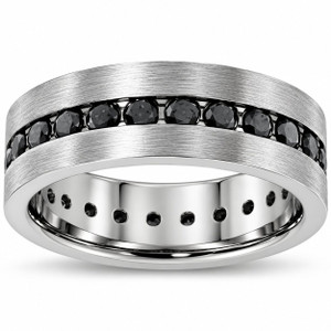1 1/10ct Black Diamond Brushed Wedding Mens Eternity Band 14K Black Gold (Black, VVS)