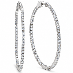1.20Ct Diamond Inside Outside Skinny Hoops 14k White Gold Lab Grown2" Tall (G-H, VS)