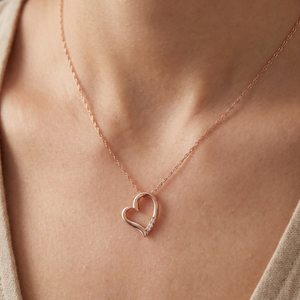 Diamond Heart Pendant Necklace 18" 3-Stone 10K Rose Gold (G-H, I2-I3)