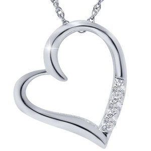 G/VS Diamond Heart Pendant 3-Stone 10K White Gold with 18" Chain (G-H, VS)