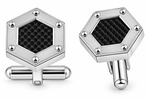 Men's Stainless Steel And Black Carbon Fiber Hexagon Polished 16.5mm Cufflink