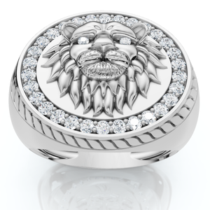 3/8Ct Men's Diamond Lion Head Pink Ring in 10k White or Yellow Gold (F-G, VS)
