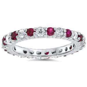 1 1/2ct Ruby & Diamond Eternity Ring 14K White Gold (G-H, I1)