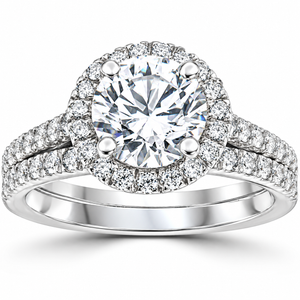 2 3/4Ct Halo Diamond Engagement Wedding Ring Set 14k White Gold Lab Grown (G-H, VS)