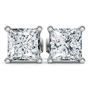 1 - 4 Ct TW Princess Cut Diamond Studs in 14k Gold Earrings Lab Grown (H-I, VS2-SI1)