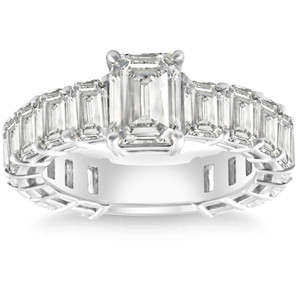 VS 7 1/2Ct Emerald Cut Diamond Engagement Ring 3/4 Eternity 14k Gold Lab Grown (G-H, VS)