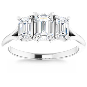2.10Ct Emerald Cut Three Stone Diamond Engagement Ring 14k Gold Lab Grown (G-H, VS)