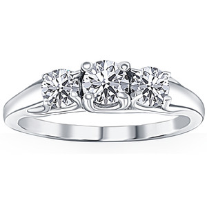 1ct Three Stone Diamond Ring 14K White Gold (G-H, I1)
