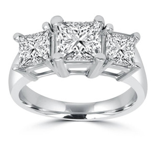 2ct Three Stone Princess Cut Diamond Engagement Ring 14K Gold Lab Grown (G-H, VS)