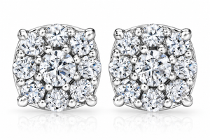 1 Carat Halo Diamond Studs 14K White Gold (H-I, I1)