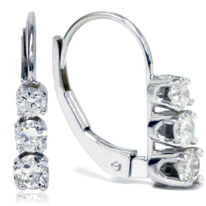 1/2ct 3 Stone Diamond Earrings 14K White Gold (G-H, I2-I3)