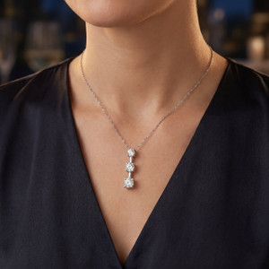 1ct Three Stone Diamond Stick Pendant 14K White Gold (G-H, I1)