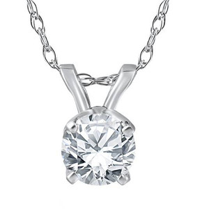 1/2 Ct Solitaire Diamond Pendant 14K White Gold w/ 18" Chain (G-H, SI)