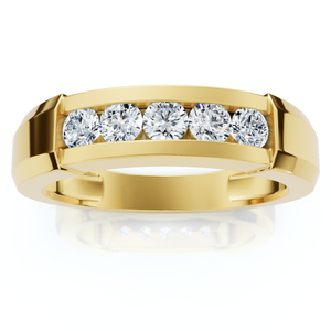1/2ct Mens 14K Yellow Gold Round Diamond Wedding Ring (G-H, I1)