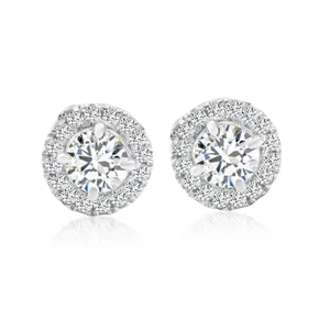 1/2 Ct Halo Diamond Studs 10K White Gold Push Back (G-H, I1)