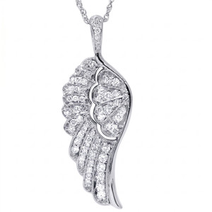 1/2ct Angel Wing Diamond Pendant 14K White Gold 1" Tall 36.30mm Lab Grown (G-H, VS)