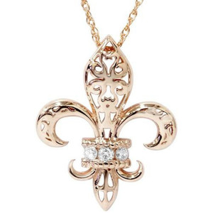 1/10ct Vintage Fleur De Lis Pendant 14K Rose Gold 1" Tall (G-H, I1)