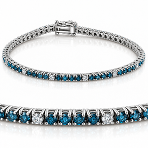 2ct Treated Blue & White Diamond Tennis Bracelet 14K White Gold (G-H, I2-I3)