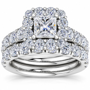 5Ct Princess Cut Diamond Engagement Matching Wedding Ring Set 10k Gold Lab Grown (F-G, VS2-SI1)
