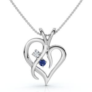 Blue Sapphire & Diamond Heart Pendant 14 KT White Gold With 18" Chain (G-H, I2-I3)