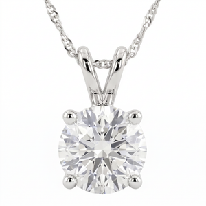 1 - 5 Ct Round Diamond 4-Prong Pendant 14k Gold Necklace Lab Grown (G-H, VS2-SI1)