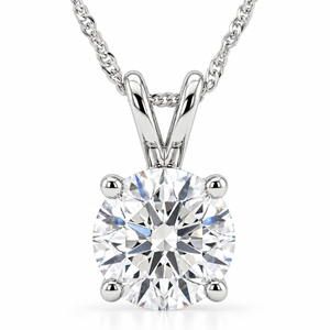 1 - 5 Ct Round Diamond 4-Prong Pendant 14k Gold Necklace Lab Grown (G-H, VS2-SI1)