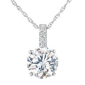 1 - 4Ct Diamond Solitaire Accent Pendant 14k Gold Womens 18" Ncecklace Lab Grown (G-H, VS2-SI1)