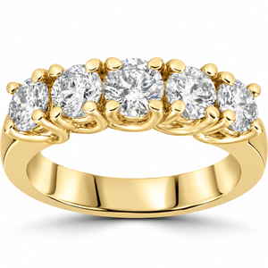 1 1/2ct Real Diamond Wedding Anniversary 14K Yellow Gold Ring (G-H, I1)
