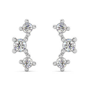 1/5Ct TW 3-Stone Diamond Crawler Earrings 14k Gold Studs Lab Grown 1/3" Tall (G-H, VS)
