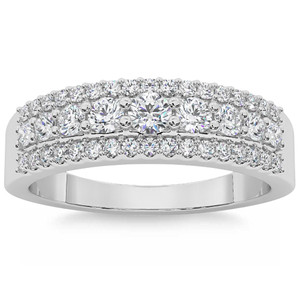 5/8Ct Pave 3-Row Diamond Wedding Ring Stackable Band 14k Gold Lab Grown (F-G, VS)