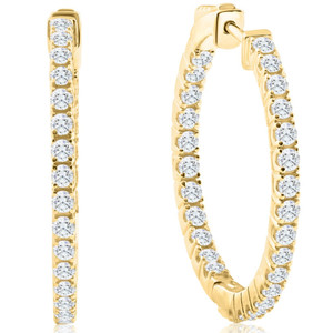 1 1/2 ct Diamond Inside Outside Hoops Vault Lock 1" Tall 14k Yellow Gold (G-H, VS)