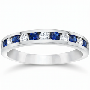 3/4ct Blue Sapphire & Diamond Channel Set Ring 14K White Gold (G-H, I1)