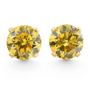 .40 - 1.00 Ct TW Fancy Yellow Round Diamond Studs in 14k Gold Lab Grown Earrings (, VS2-SI1)