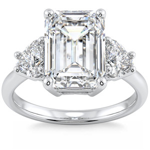 Certified 4 1/2Ct Emerald & Heart 3-Stone Diamond Ring 14k Gold Lab Grown (G-H, VS2-SI1)
