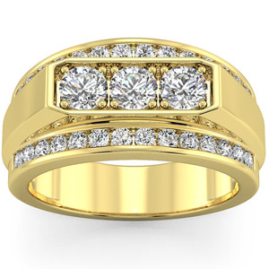 Men's 2 CT. T.W. Lab Grown Diamond Border Three Stone Ring in 14K Gold (F-G, VS2-SI1)