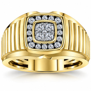 1/2 Ct Mens Diamond Ring Wide Polished Anniversary Band 10k Yellow Gold (G-H, I1)