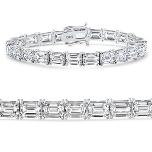10 - 26 Ct Emerald Cut Diamond East West Tennis Bracelet 14k Gold Lab Grown 7" (F-G, VS)
