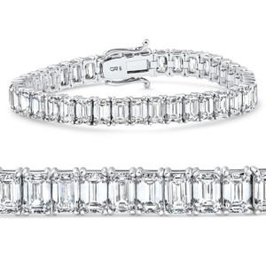 28Ct Emerald Diamond Tennis Bracelet 14k White Gold 7" 17.5g Lab Grown (E-F, VS)