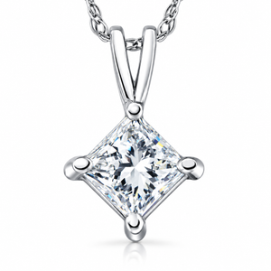 1/4 - 1Ct Princess Cut Solitaire Diamond Pendant 14k Gold Necklace 18" (G-H, I1)
