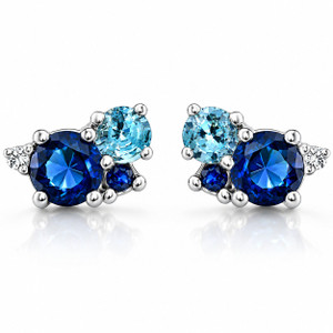 4Ct Diamond & Blue Gemstone Hydrangea Bouquet Earrings Studs 14k Gold Lab Grown (F-G, VS2-SI1)
