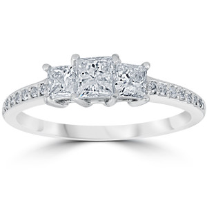 3/4 cttw Princess Cut 3 Stone Diamond Engagement Ring 14k White Gold (G-H, SI)