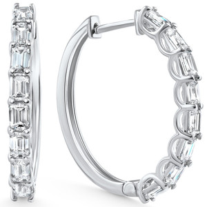 2 - 6Ct Emerald Cut Hoops 14k Gold Lab Grown Women's Earrings